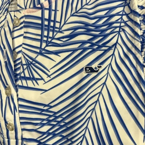 Vineyard Vines Blue Palm Print Sleeveless Ruffle Performance Dress Womens XS NWT - Picture 6 of 6